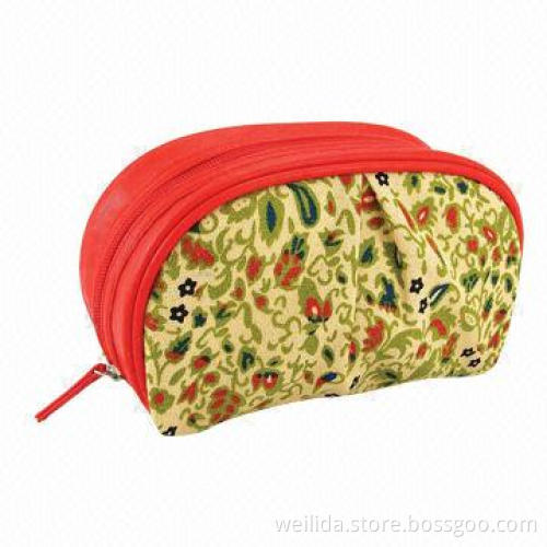 Fashionable cotton cosmetic bag, jute+PU+TC cloth+EVA, 17*8*10cm